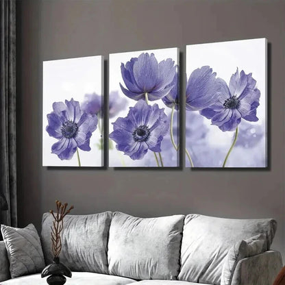 3pcs Purple Flower Classic Floral Painting Wall Art Set Canvas Framed 40x60cm - High Quality Print 100% Australian Made Wall Canvas Ready to Hang