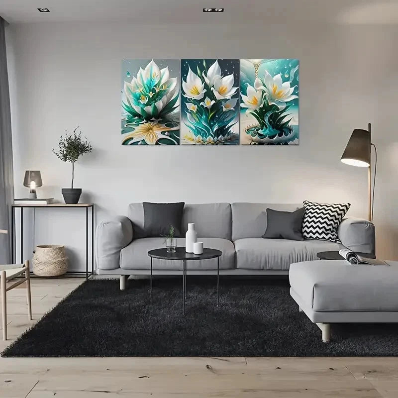 3pcs Fantasy Lily Abstract Floral Metal Print Ready to Hang Art