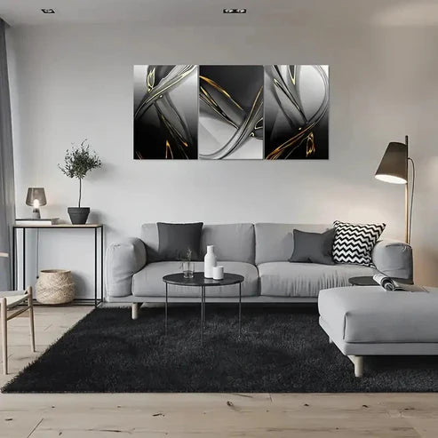 3pcs Minimalist Painting Black White and Golden Wall Art Canvas Unframed - High Quality Print 100% Australian Made Wall Canvas