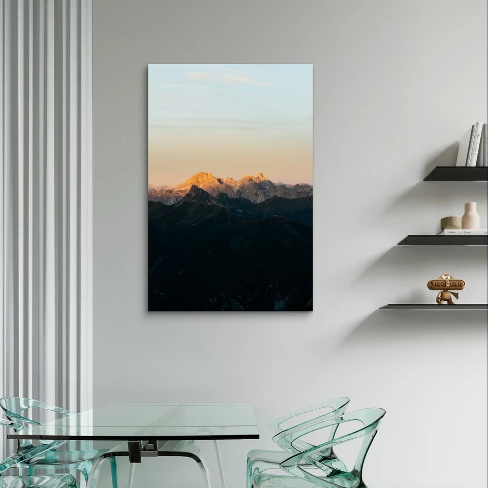 Mountain Peaks at Sunrise Landscape Hills 40x60cm Metal Print Ready to Hang