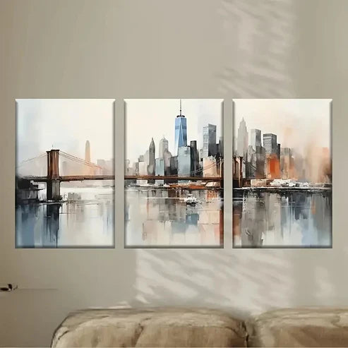 3pcs Cityscape Abstract Art, Polyester Material Wall Art Set Canvas Unframed - High Quality Print 100% Australian Made Wall Canvas