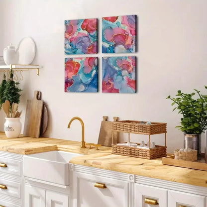 4pcs Abstract Watercolor  Wall Art Canvas Framed