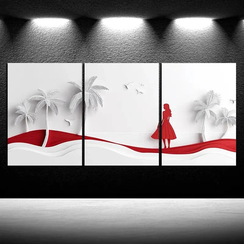 3pcs Abstract Coconut Trees Beach Metal Print Ready to Hang Art