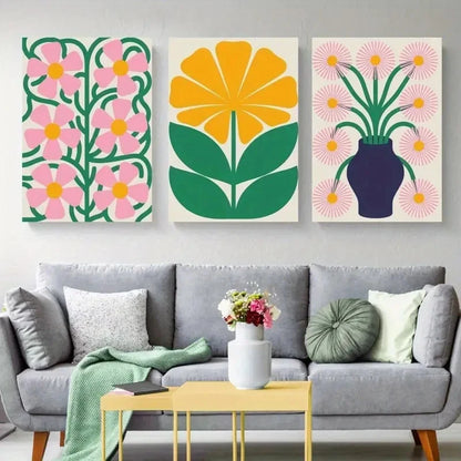 3pcs Abstract Flowers Bold Colors Painting Metal Print Ready to Hang Art
