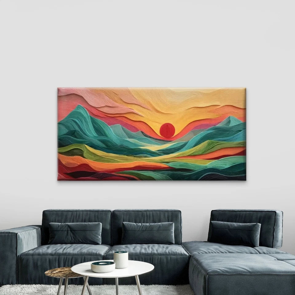 Abstract Sunset Landscape Wall Art Canvas Office Home Room Framed 120x60cm