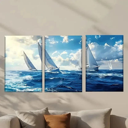 3pcs Abstract Sailors in the Ocean Wall Art Set Canvas Framed 40x60cm - High Quality Print 100% Australian Made Wall Canvas Ready to Hang
