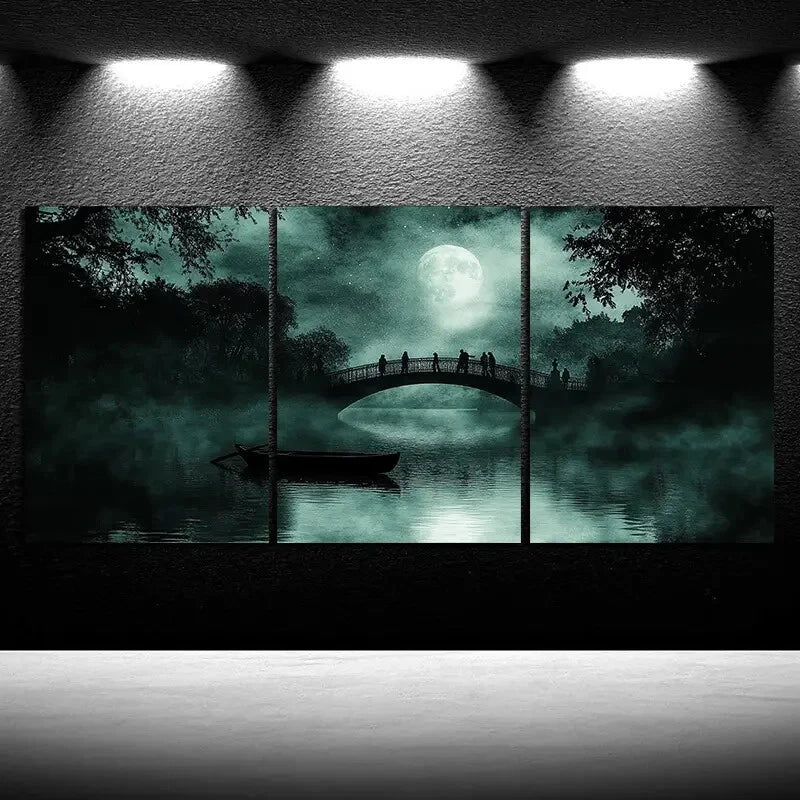 3pcs Bridges And Scenery On The Water Metal Print Ready to Hang Art