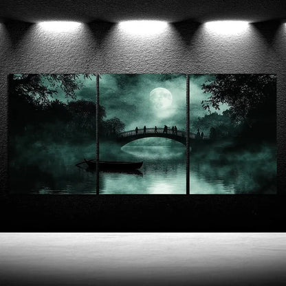 3pcs Bridges And Scenery On The Water Metal Print Ready to Hang Art