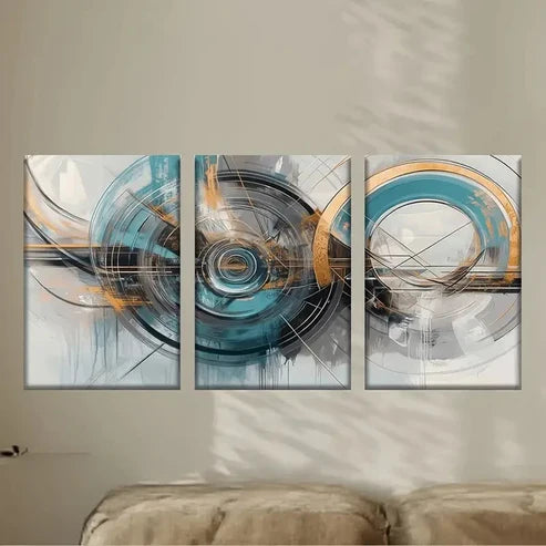 3pcs abstract art painting with blue and Golden Wall Art Set Canvas Unframed - High Quality Print 100% Australian Made Wall Canvas - Bella Home Decor