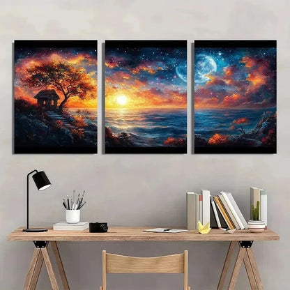 3pcs Enchanting Cosmic Night Sky Landscape Wall Art Set Canvas Framed 40x60cm - High Quality Print 100% Australian Made Wall Canvas Ready to Hang