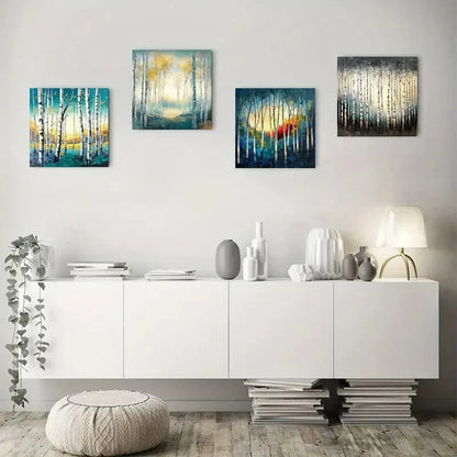 4pcs Foliage Birch Forest Wall Art Canvas Framed