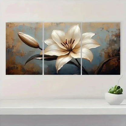 3pcs Beige & Blue Floral Wall Decor BB Wall Art Set Canvas Unframed - High Quality Print 100% Australian Made Wall Canvas