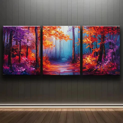 3pcs Autumn Forest Colorful Nature Perfect Wall Art Set Canvas Unframed - High Quality Print 100% Australian Made Wall Canvas