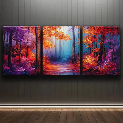3pcs Autumn Forest Colorful Nature Perfect Wall Art Set Canvas Unframed - High Quality Print 100% Australian Made Wall Canvas