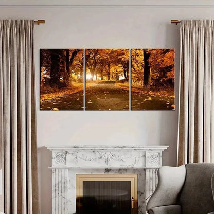 3pcs Path Strewn with Fallen Leaves Wall Art Set Canvas Framed 40x60cm - High Quality Print 100% Australian Made Wall Canvas Ready to Hang