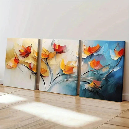 3pcs Abstract Floral Art Vibrant Colors Wall Art Set Canvas Framed 40x60cm - High Quality Print 100% Australian Made Wall Canvas Ready to Hang