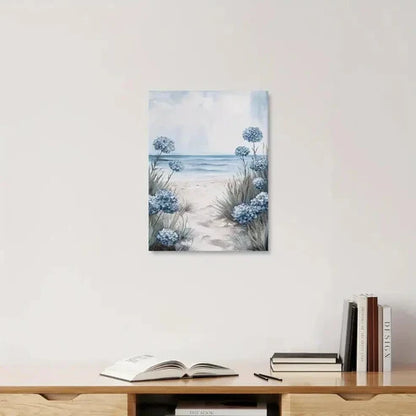 Beautiful Beach & Hydrangeas Seascape Painting 60x90cm Metal Print Ready to Hang