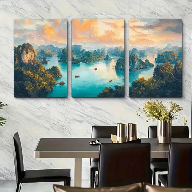3pcs Vibrant Vietnamese Landscape with Lush Metal Print Ready to Hang Art