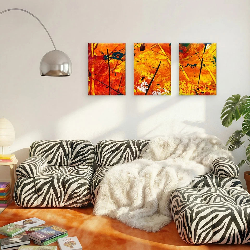 3pcs Abstract Autumn Orange Paint Design Wall Art Set Canvas Framed 60x90cm - High Quality Print 100% Australian Made Wall Canvas Ready to Hang