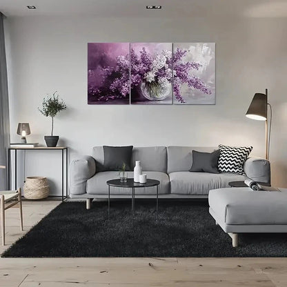 3pcs Abstract Purple Flower Modern Metal Print Ready to Hang Art