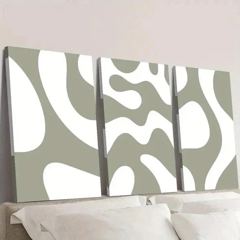 3pcs Sage Green Rough Curve Decoration Wall Art Canvas Unframed - High Quality Print 100% Australian Made Wall Canvas