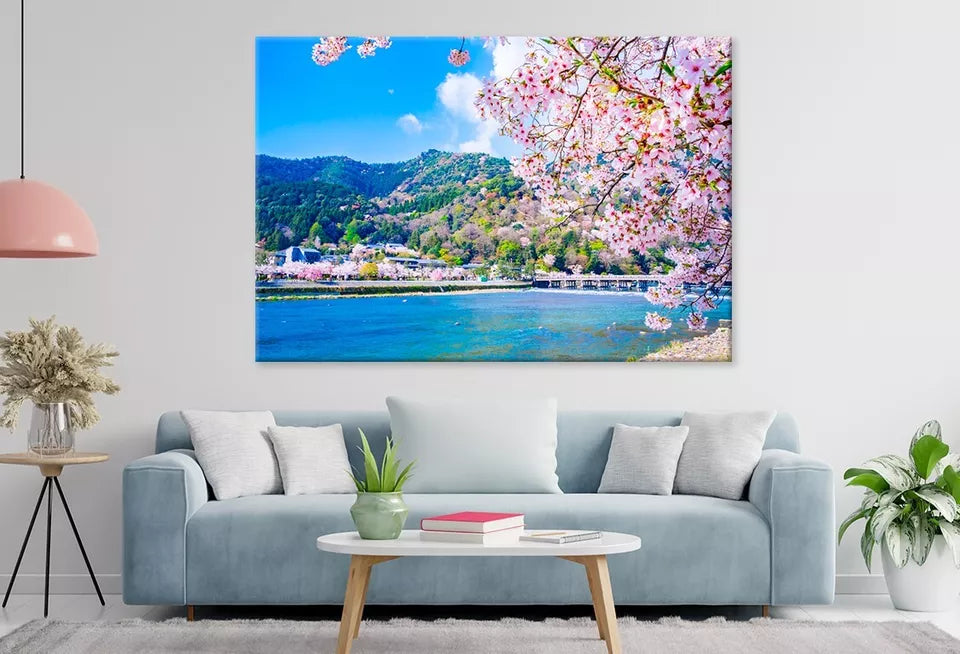 Bridge And Cherry Blossoms Wall Art Decor 100% Australian Made