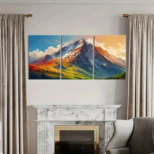 3pcs Anime Style Snowy Mountains Vintage Wall Art Canvas Unframed - High Quality Print 100% Australian Made Wall Canvas