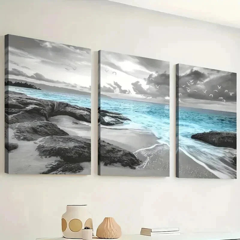 3pcs Ocean Beach Sea Reef Seagull Perfect Wall Art Set Canvas Framed 50x70cm - High Quality Print 100% Australian Made Wall Canvas Ready to Hang