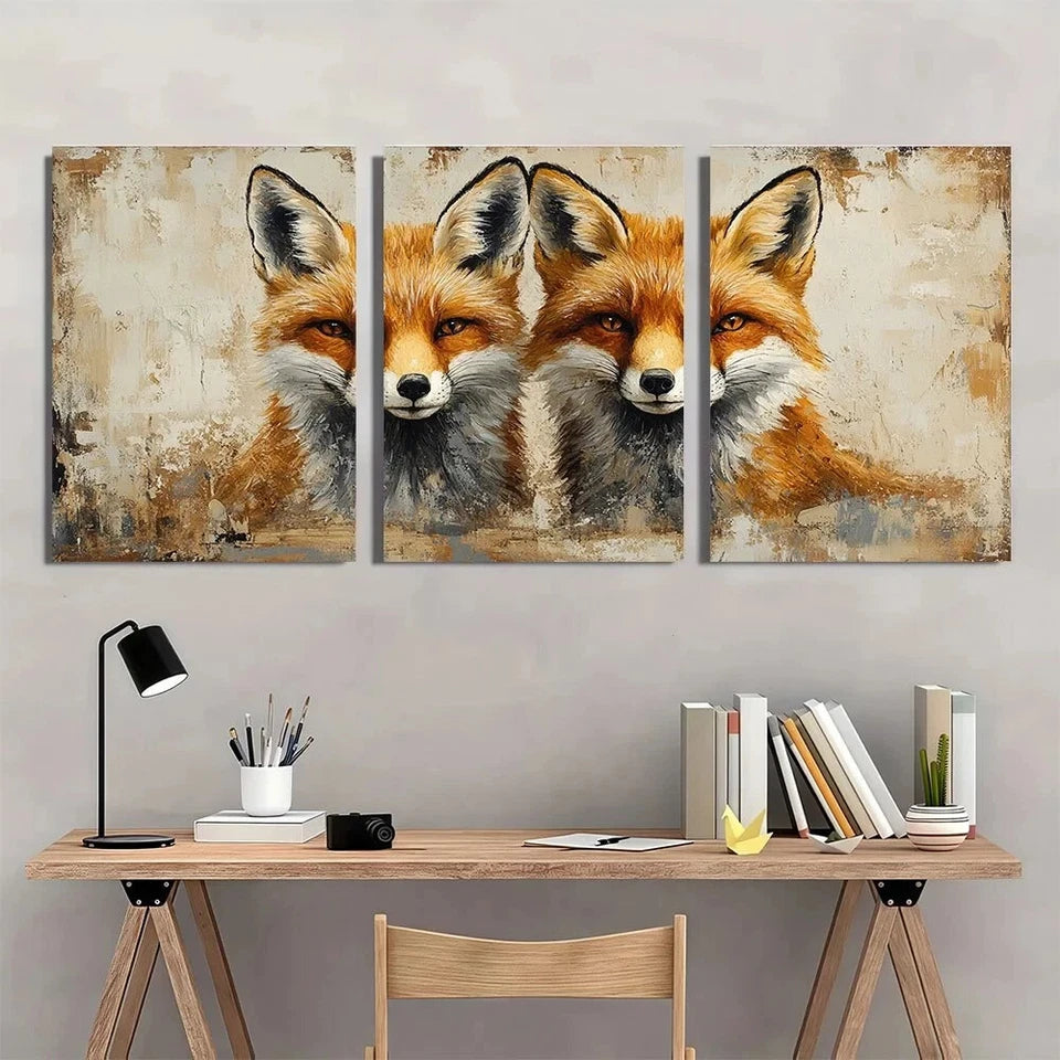 3pcs Modern Animal Fox Couple Metal Print Ready to Hang Art