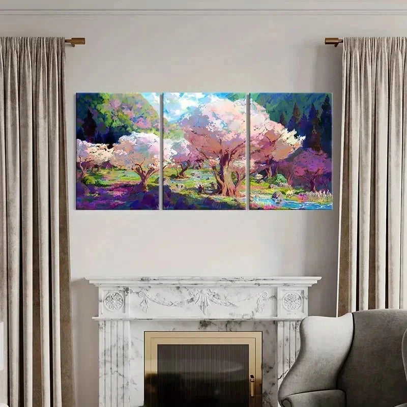 3pcs Watercolor Sakura Tree Anime Style Wall Art Set Canvas Framed 40x60cm - High Quality Print 100% Australian Made Wall Canvas Ready to Hang