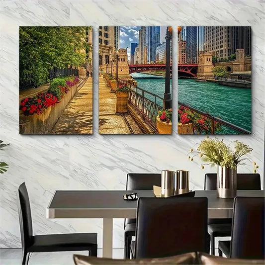 3pcs Panels Vibrant Urban Landscape Metal Print Ready to Hang Art