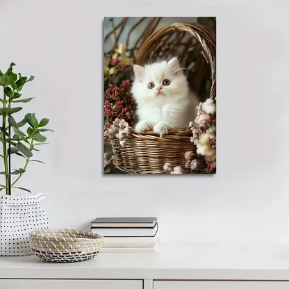 Cute Persian Cat Kitten with Flowers in Wicker Basket  40x60cm Metal Print Ready to Hang