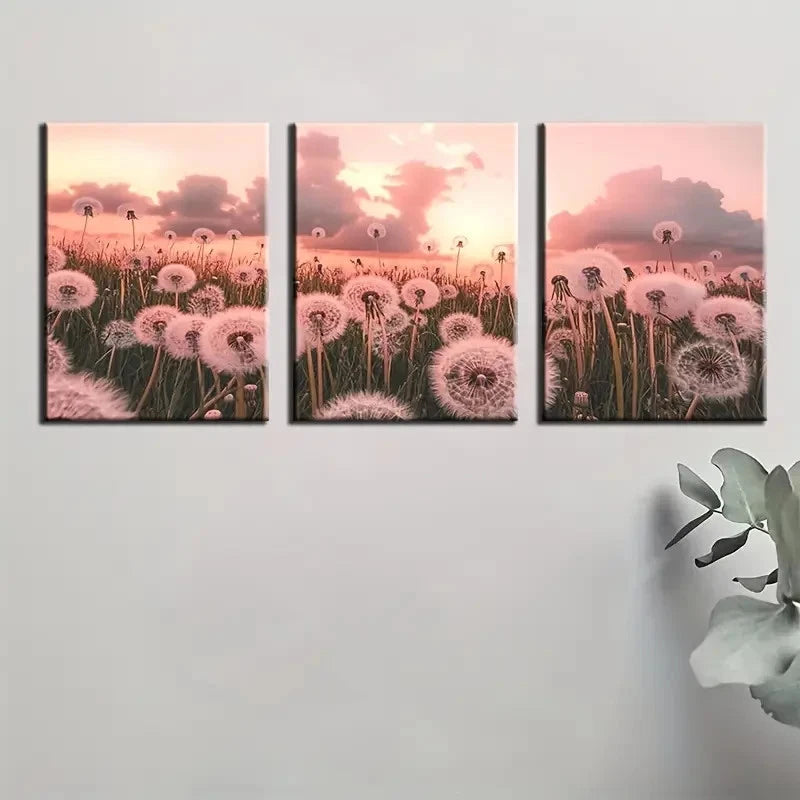 3pcs Pink & Purple Sunset Meadow Wall Art Set Canvas Framed 50x70cm - High Quality Print 100% Australian Made Wall Canvas Ready to Hang