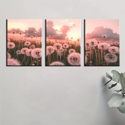 3pcs Pink & Purple Sunset Meadow Wall Art Set Canvas Framed 50x70cm - High Quality Print 100% Australian Made Wall Canvas Ready to Hang