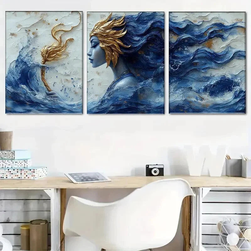 3pcs Inspired Goddess Ocean Accents Perfect Wall Art Set Canvas Framed 40x60cm - High Quality Print 100% Australian Made Wall Canvas Ready to Hang