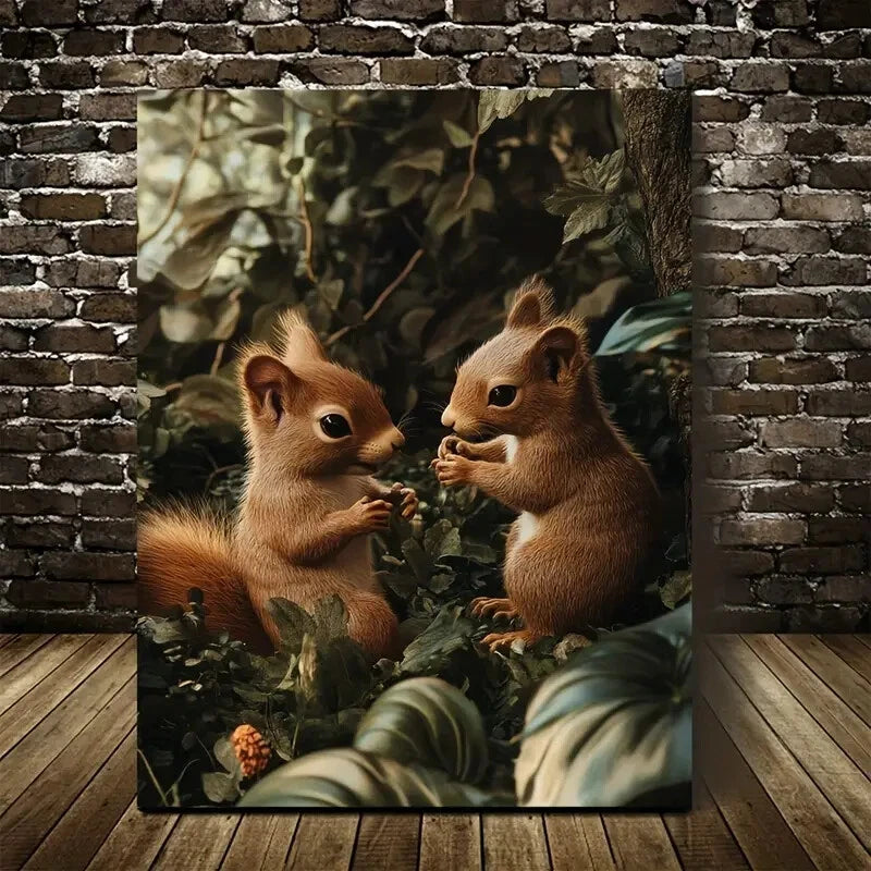 Photorealistic Squirrels in Neon Glow Painting 40x60cm Metal Print Ready to Hang