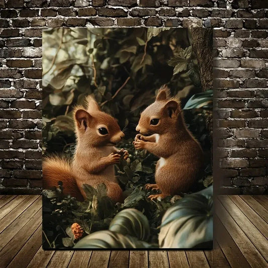 Photorealistic Squirrels in Neon Glow Painting 40x60cm Metal Print Ready to Hang