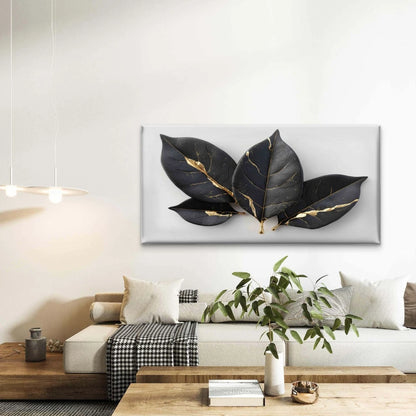 Black Leaves With Gold Accents Wall Art Canvas Office Home Room Framed 120x60cm