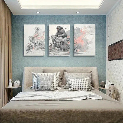 3pcs Biker in Action with Creative Smoke Perfect  Wall Art Set Canvas Unframed - High Quality Print 100% Australian Made Wall Canvas