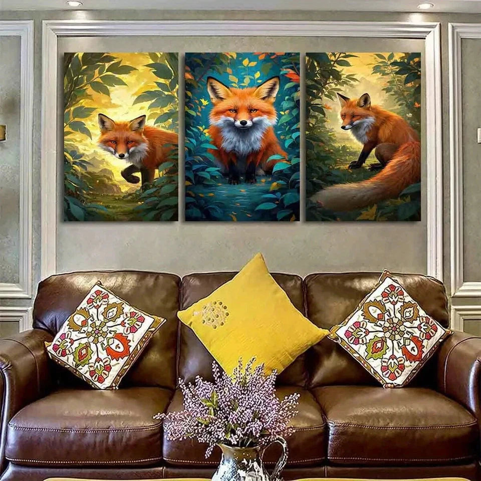 3pcs Vibrant Colors Forest Nature Fox Metal Print Ready to Hang Art