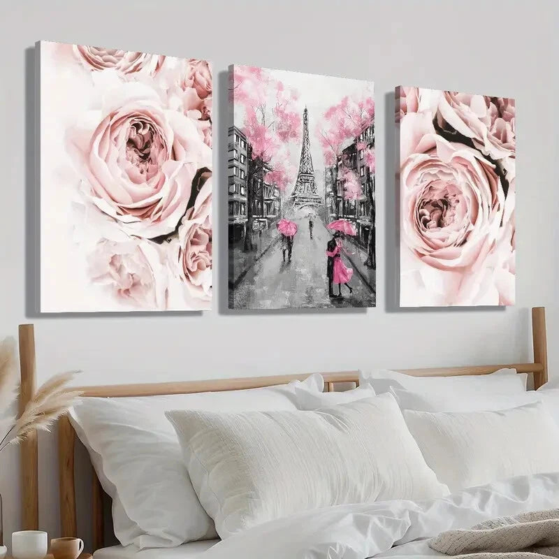 3pcs Pink Romantic Lover Umbrella Perfect Wall Art Set Canvas Framed 40x60cm - High Quality Print 100% Australian Made Wall Canvas Ready to Hang