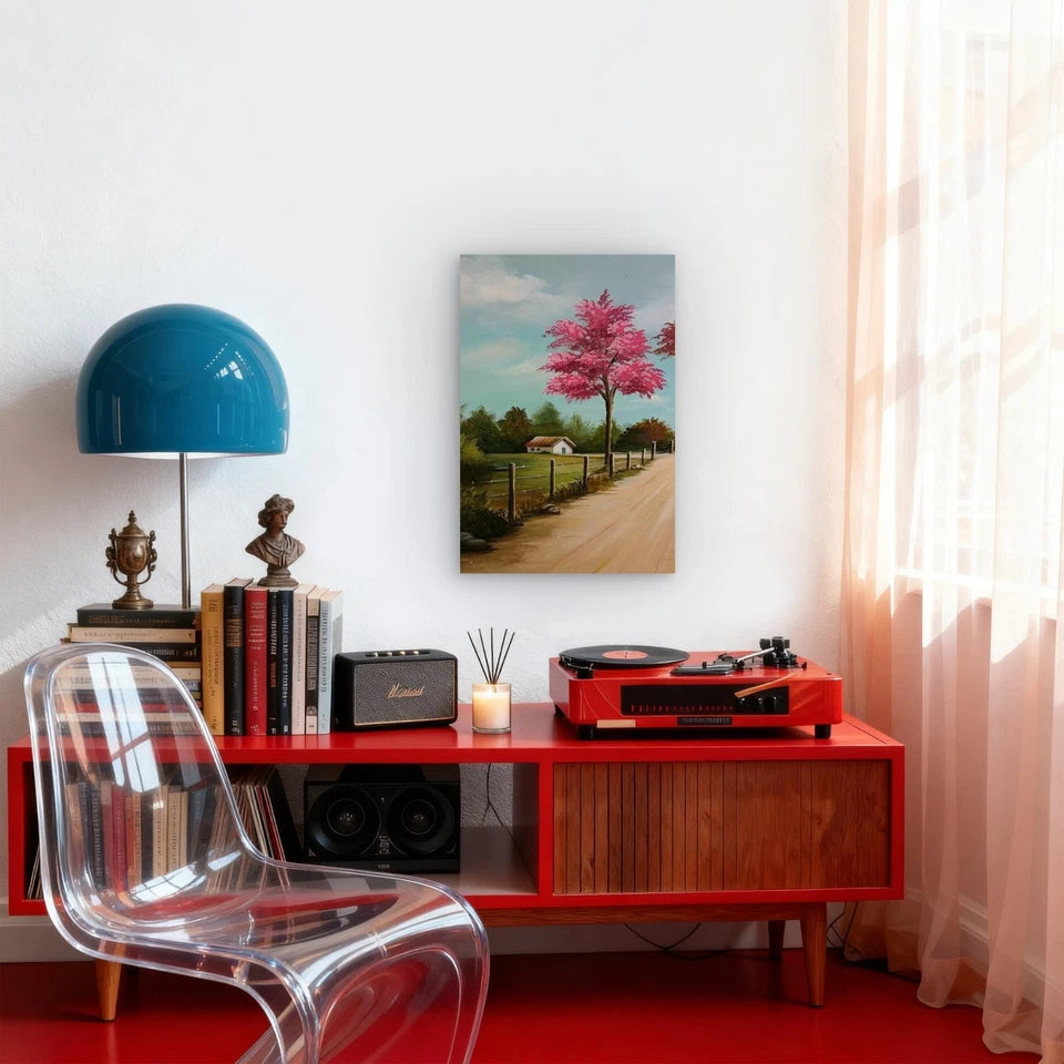 Vibrant Landscape with White Cottage & Winding Path 60x90cm Metal Print Ready to Hang