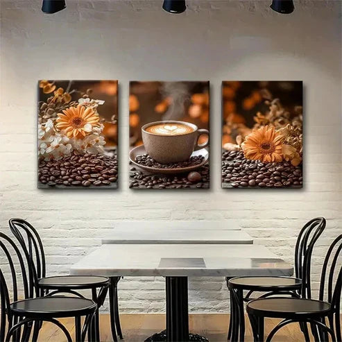 3pcs Fresh Coffee Beans and Beautiful Perfect Wall Art Set Canvas Unframed - High Quality Print 100% Australian Made Wall Canvas