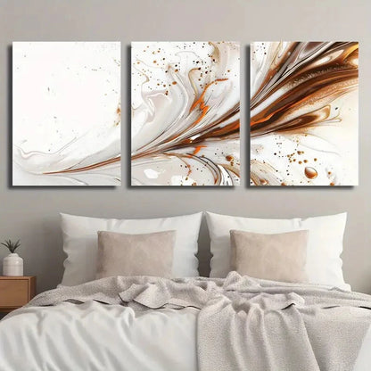3pcs Abstract Orange & White Marble Perfect Wall Art Set Canvas Framed 40x60cm - High Quality Print 100% Australian Made Wall Canvas Ready to Hang