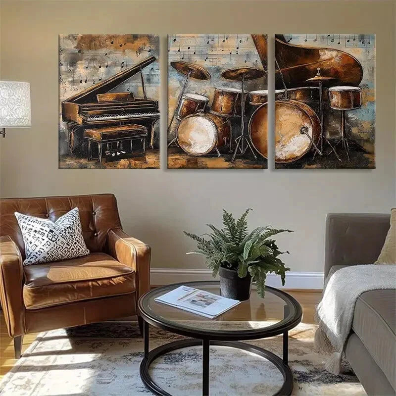 3pcs Musical Instruments Style Music Perfect Wall Art Set Canvas Framed 40x60cm - High Quality Print 100% Australian Made Wall Canvas Ready to Hang
