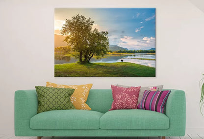 Woman Sitting On A Bench At Lake Wall Art Decor 100% Australian Made