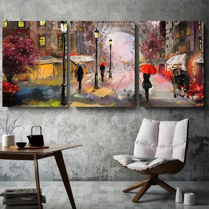 3pcs Impressionist Rainy Cityscape Urban Metal Print Ready to Hang Art