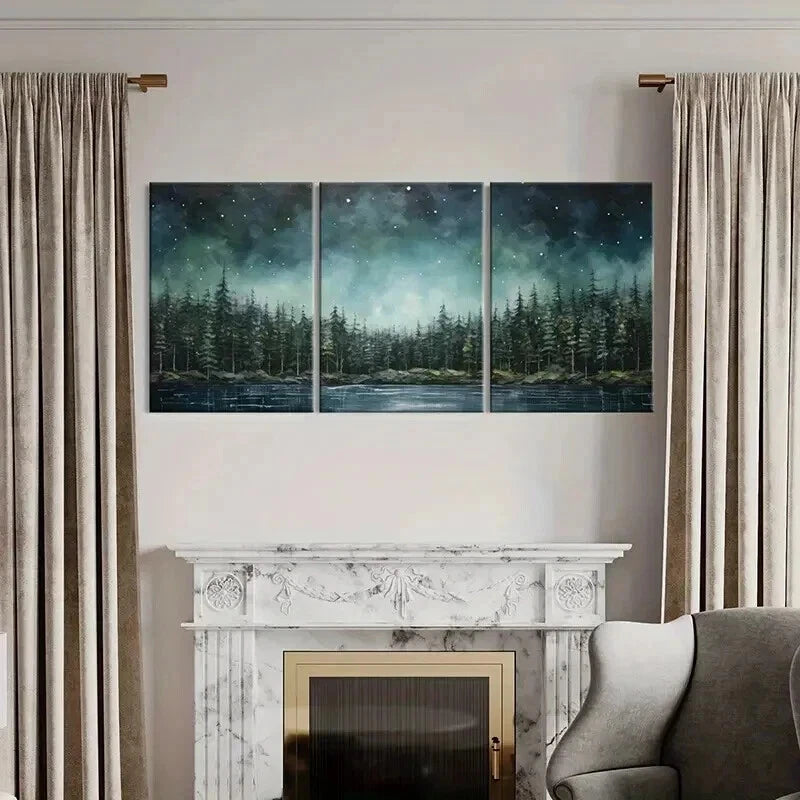 3pcs Starry Night Forest Mystical Landscape Wall Art Set Canvas Framed 40x60cm - High Quality Print 100% Australian Made Wall Canvas Ready to Hang