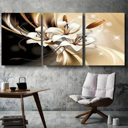 3pcs Golden Accents and Flowing Design Metal Print Ready to Hang Art