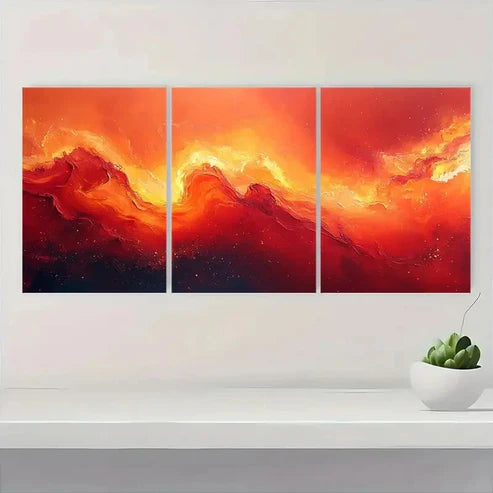 3pcs Red, Orange & Yellow Geometric Design Wall Art Set Canvas Unframed - High Quality Print 100% Australian Made Wall Canvas